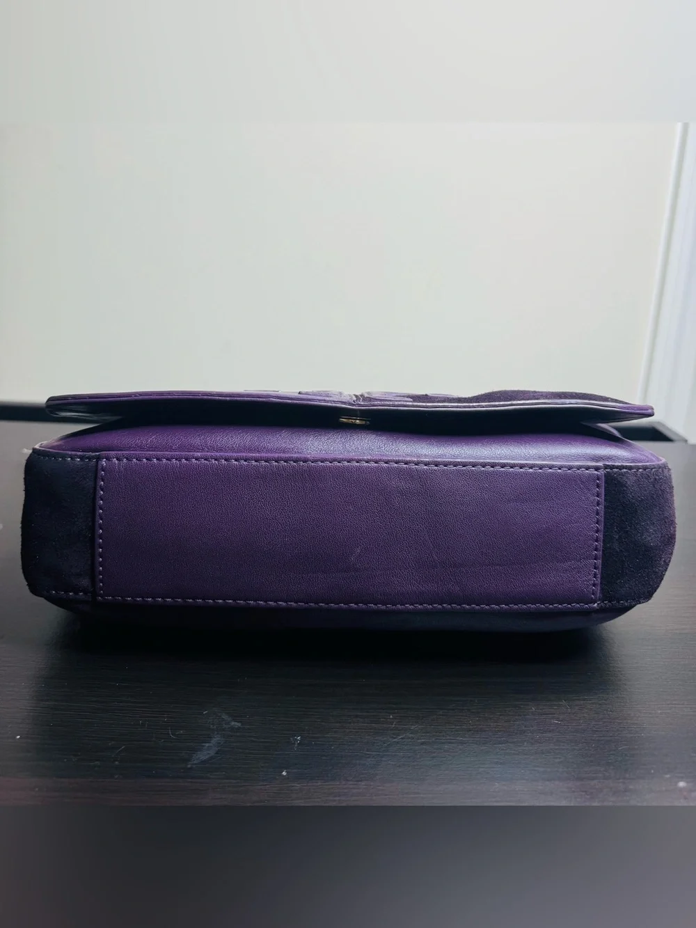 Tory Burch Natalie Patchwork Purple suede Colorblock Leather Shoulder Bag